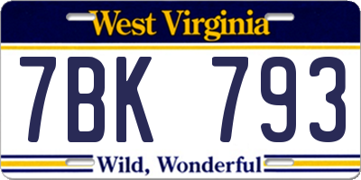 WV license plate 7BK793