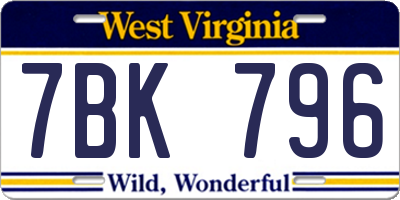 WV license plate 7BK796