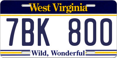 WV license plate 7BK800
