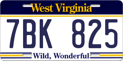 WV license plate 7BK825