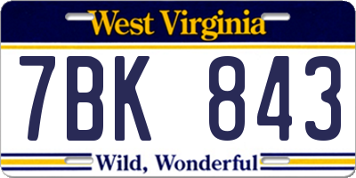 WV license plate 7BK843