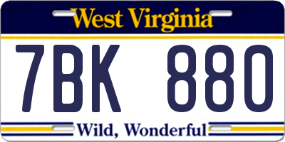 WV license plate 7BK880