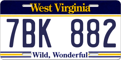 WV license plate 7BK882