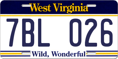 WV license plate 7BL026