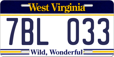 WV license plate 7BL033