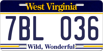 WV license plate 7BL036