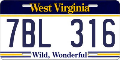WV license plate 7BL316