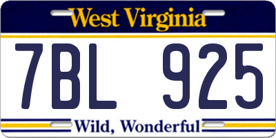 WV license plate 7BL925