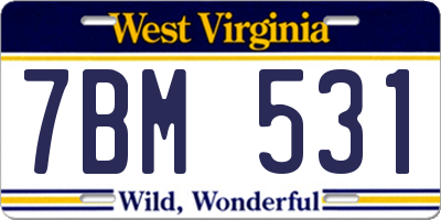 WV license plate 7BM531