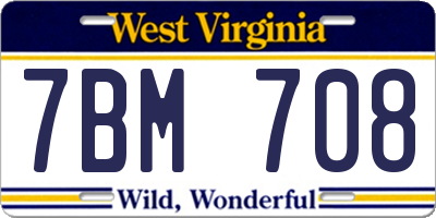 WV license plate 7BM708