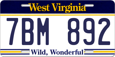 WV license plate 7BM892