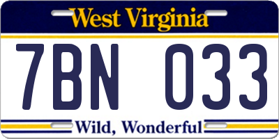 WV license plate 7BN033