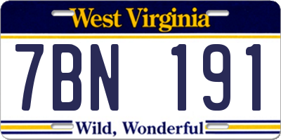 WV license plate 7BN191