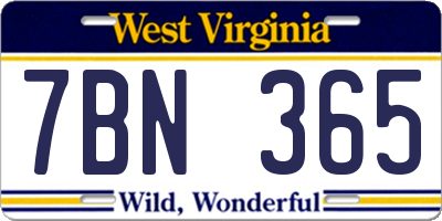 WV license plate 7BN365