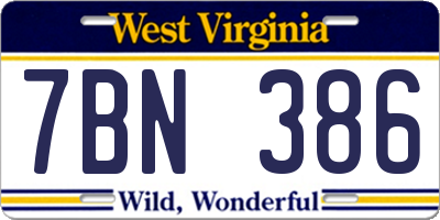 WV license plate 7BN386