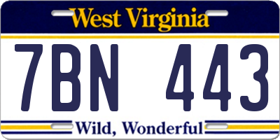WV license plate 7BN443