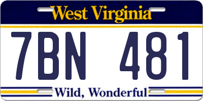 WV license plate 7BN481