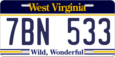 WV license plate 7BN533