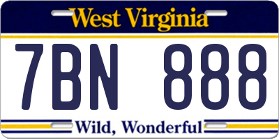 WV license plate 7BN888