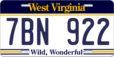 WV license plate 7BN922