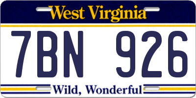WV license plate 7BN926