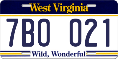 WV license plate 7BO021