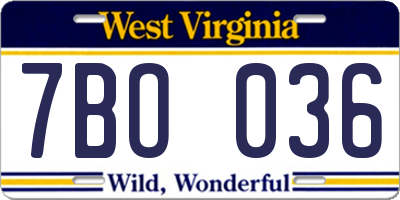 WV license plate 7BO036