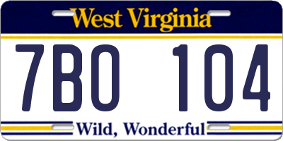 WV license plate 7BO104