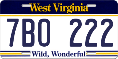 WV license plate 7BO222
