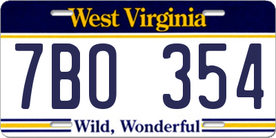 WV license plate 7BO354