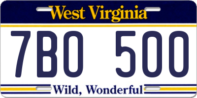 WV license plate 7BO500