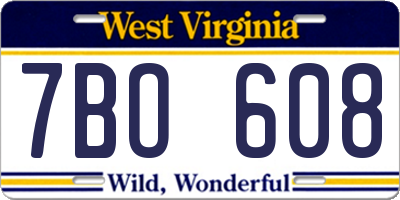 WV license plate 7BO608