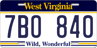 WV license plate 7BO840