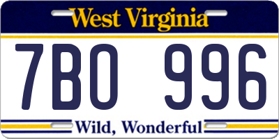 WV license plate 7BO996