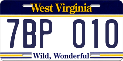 WV license plate 7BP010