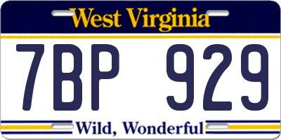 WV license plate 7BP929