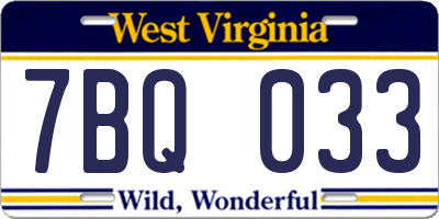 WV license plate 7BQ033