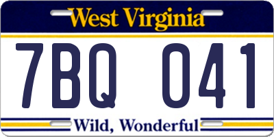 WV license plate 7BQ041
