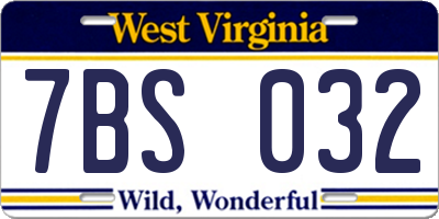 WV license plate 7BS032