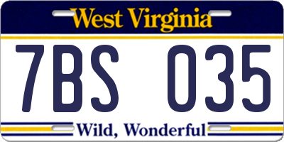 WV license plate 7BS035