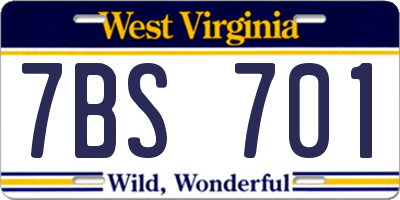 WV license plate 7BS701