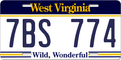 WV license plate 7BS774