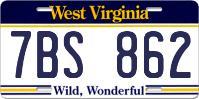 WV license plate 7BS862