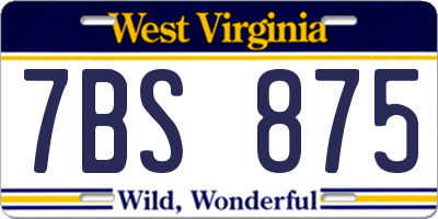 WV license plate 7BS875