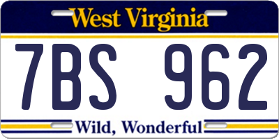 WV license plate 7BS962