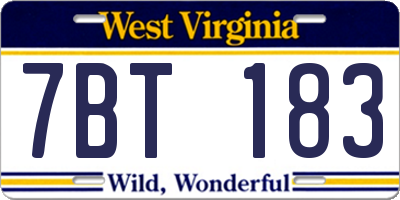 WV license plate 7BT183