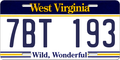 WV license plate 7BT193