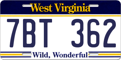 WV license plate 7BT362