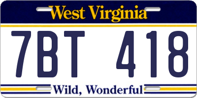 WV license plate 7BT418