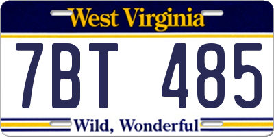 WV license plate 7BT485